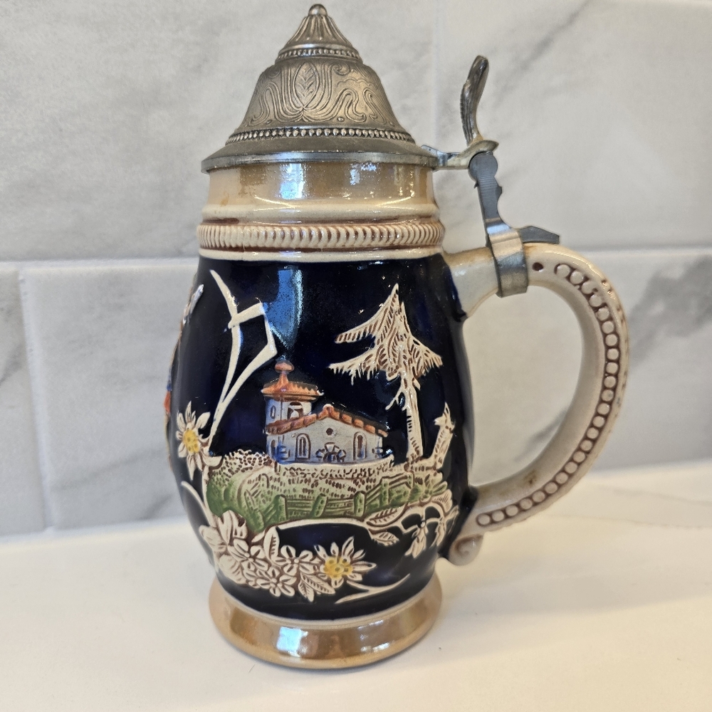 Vintage Gerz West German Pewter Lidded Beer‎ Stein Tankard Mug 7 in